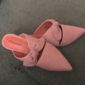 Gently worn Jeffrey Campbell beige slides